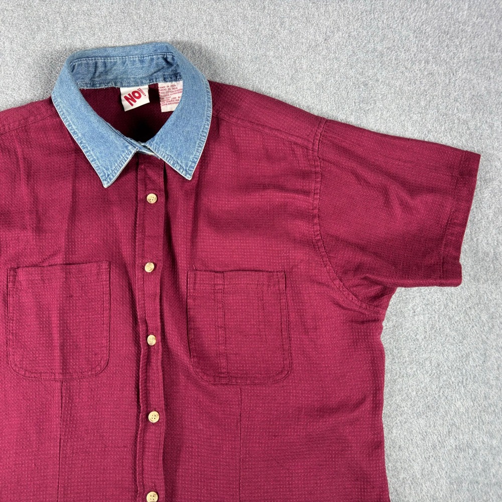 Vintage No Boundaries Mens XL Burgundy Denim Collar Shirt 100% Cotton 2 Pocket